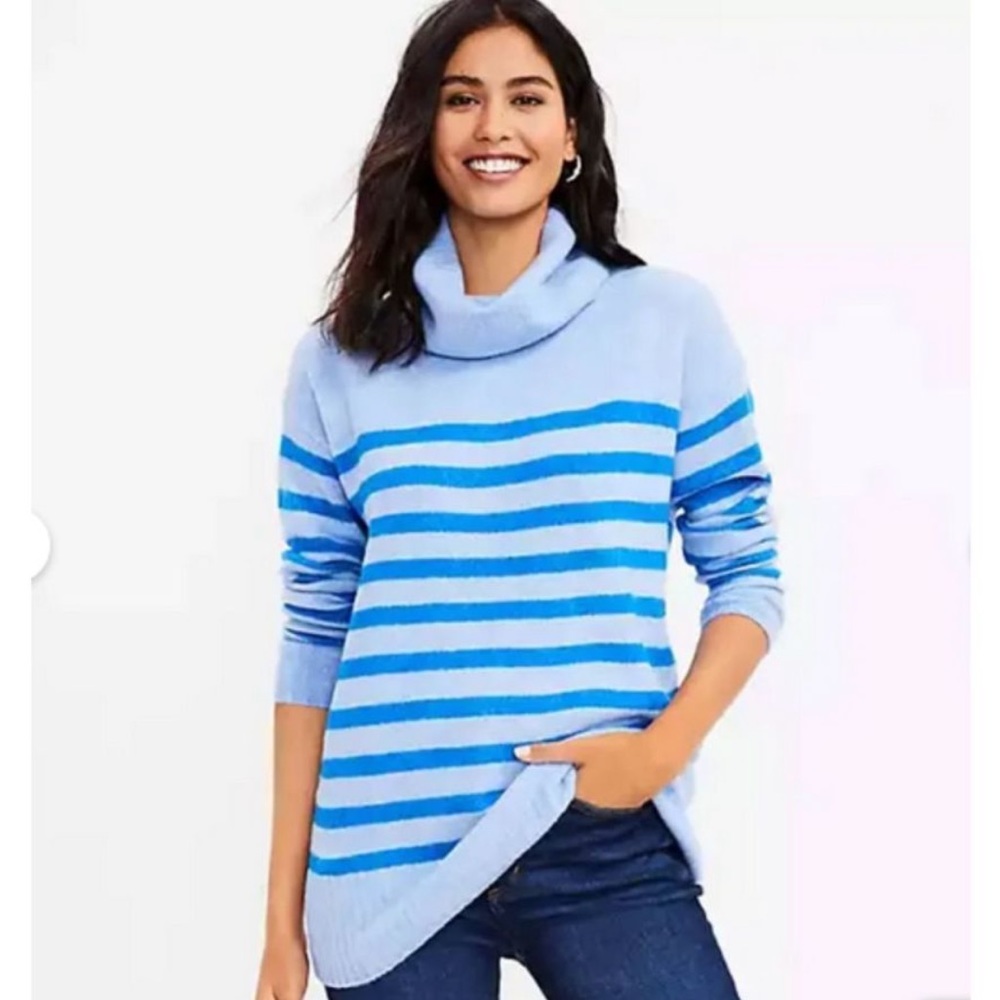 Loft blue striped cowl neck sweater